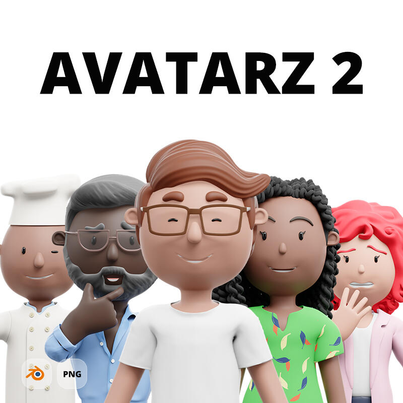AVATARZ - 8 000+ combinations of upper-body 3D cartoon avatars out of the box. Blender Generator included. A step-by-step tutorial on how to customize avatars is included.