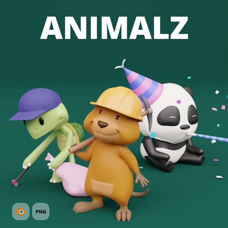 Animalz - 3D Cartoon fully rigged animals in different poses.